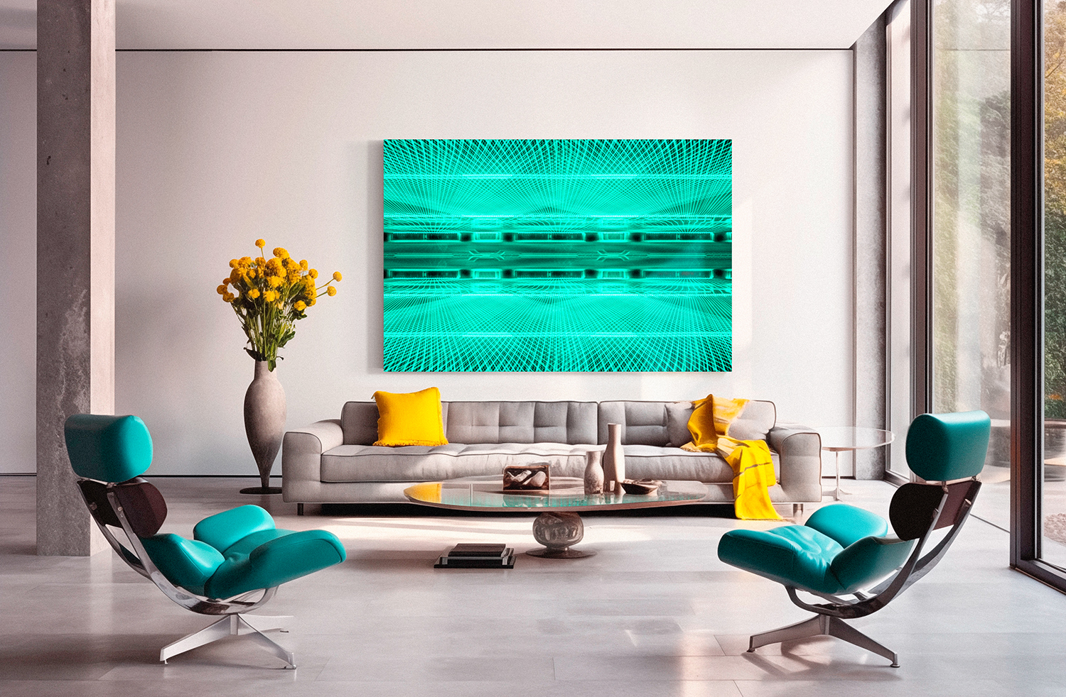 Interior view featuring a large-format Fine Art print by Irina Hurme, displayed in a styled space. Example of approximate scale, framing and visual presence in situ.