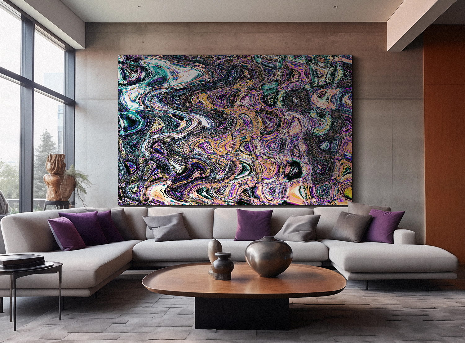 Interior view featuring a large-format Fine Art print by Irina Hurme, displayed in a styled space. Example of approximate scale, framing and visual presence in situ.