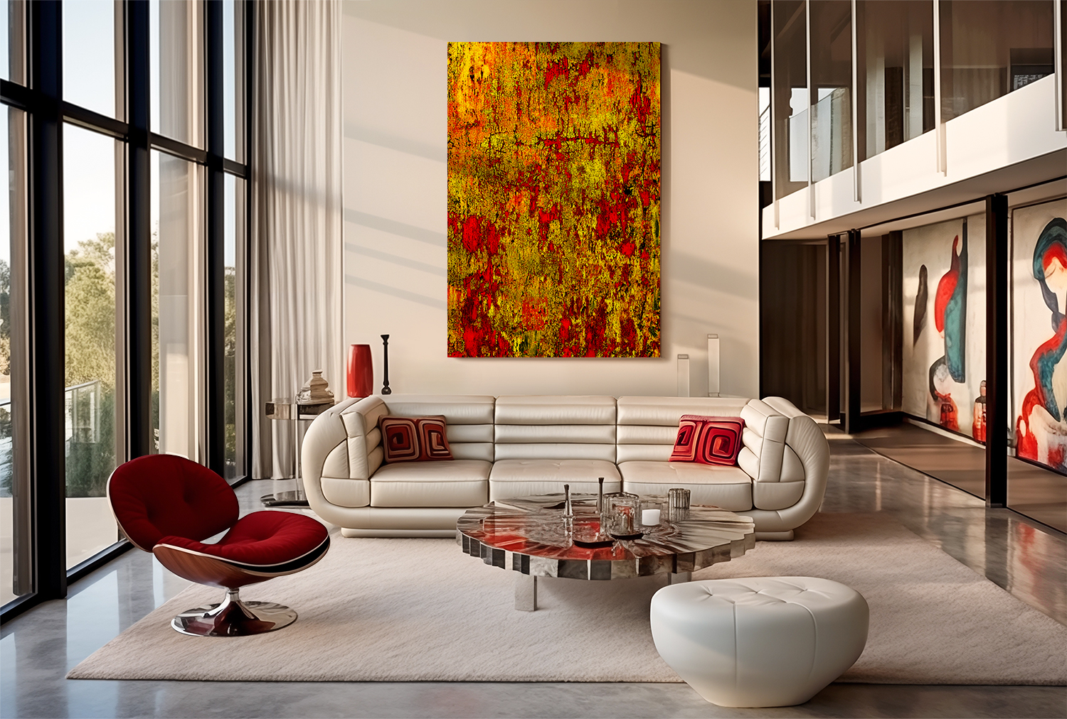 Interior view featuring a large-format Fine Art print by Irina Hurme, displayed in a styled space. Example of approximate scale, framing and visual presence in situ.