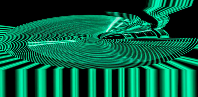 An Unexpected Fine Art Photograph created through light painting, capturing the essence of vinyl records in an abstract interpretation of motion and rhythm. Created with powerful, sweeping LED lights against a black background, this piece plays with shutter speed to transform motion into fluid, rhythmic patterns. Echoing the grooves of LPs while drawing inspiration from the energy of EDM, the artwork bridges past and present, paying homage to the timeless charm of vinyl sound.
