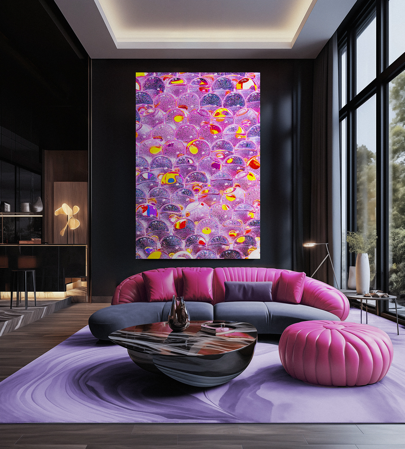 Interior view featuring a large-format Fine Art print by Irina Hurme, displayed in a styled space. Example of approximate scale, framing and visual presence in situ.