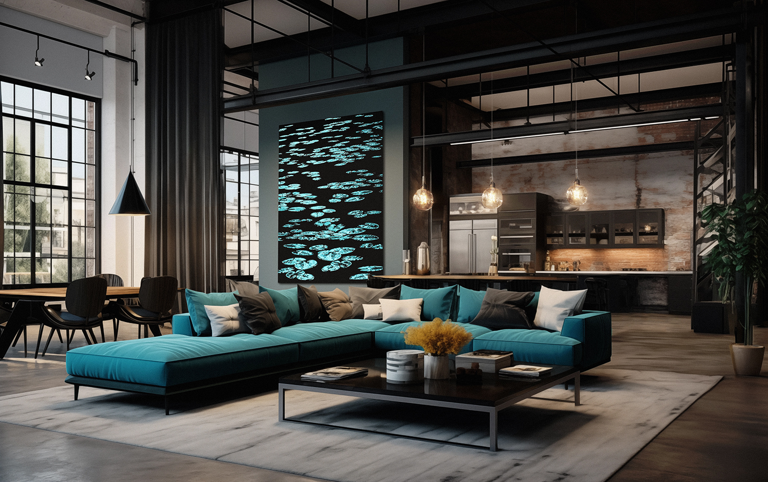 Interior view featuring a large-format Fine Art print by Irina Hurme, displayed in a styled space. Example of approximate scale, framing and visual presence in situ.