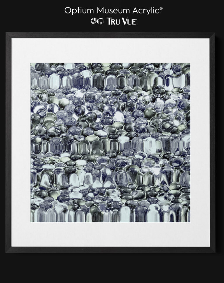 Galleria Green, Shapes & Forms framed behind Optium Museum Acrylic®.