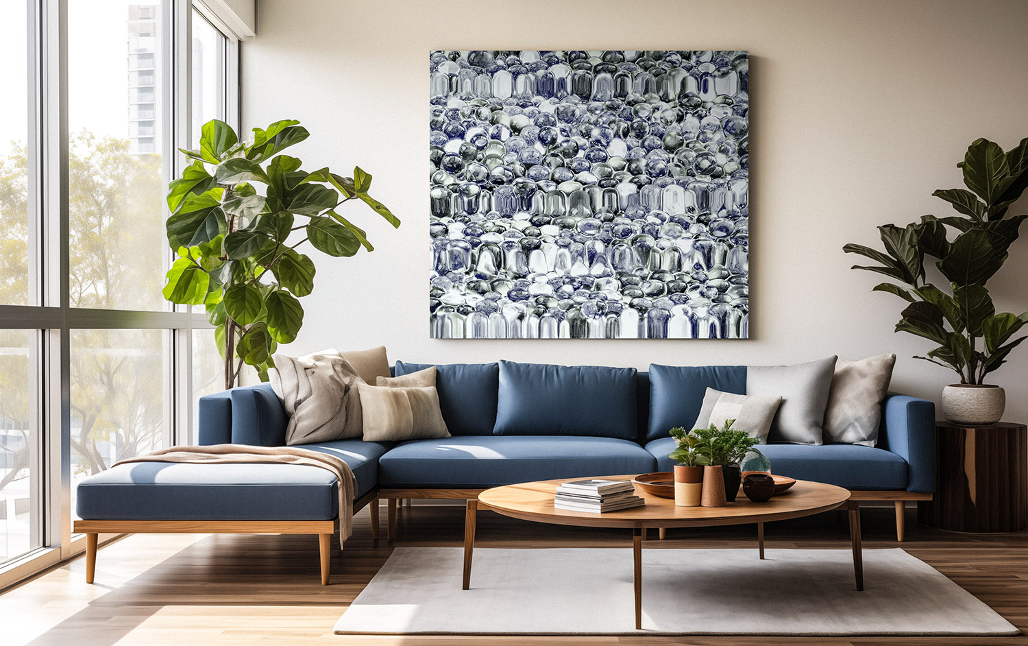 Interior view featuring a large-format Fine Art print by Irina Hurme, displayed in a styled space. Example of approximate scale, framing and visual presence in situ.